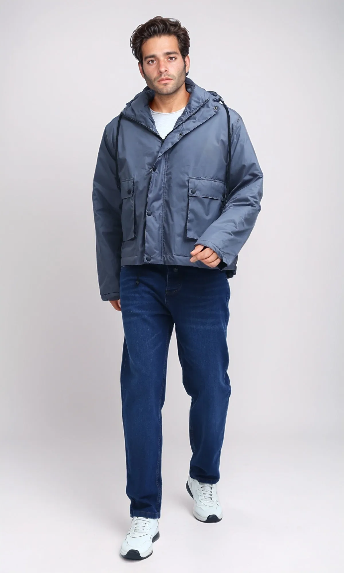 O198254 Winter Relaxed Fit Jacket with Front Pockets - Dark Grey