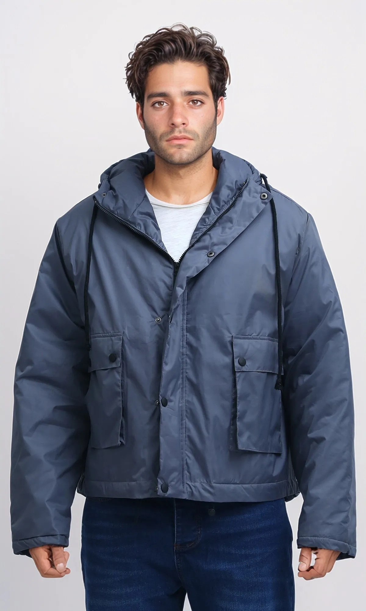 O198254 Winter Relaxed Fit Jacket with Front Pockets - Dark Grey