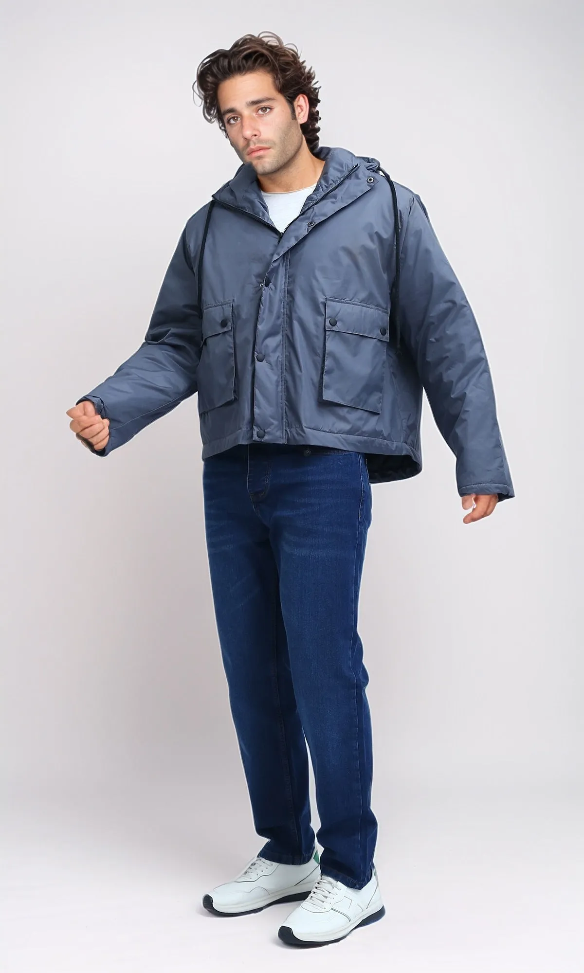 O198254 Winter Relaxed Fit Jacket with Front Pockets - Dark Grey