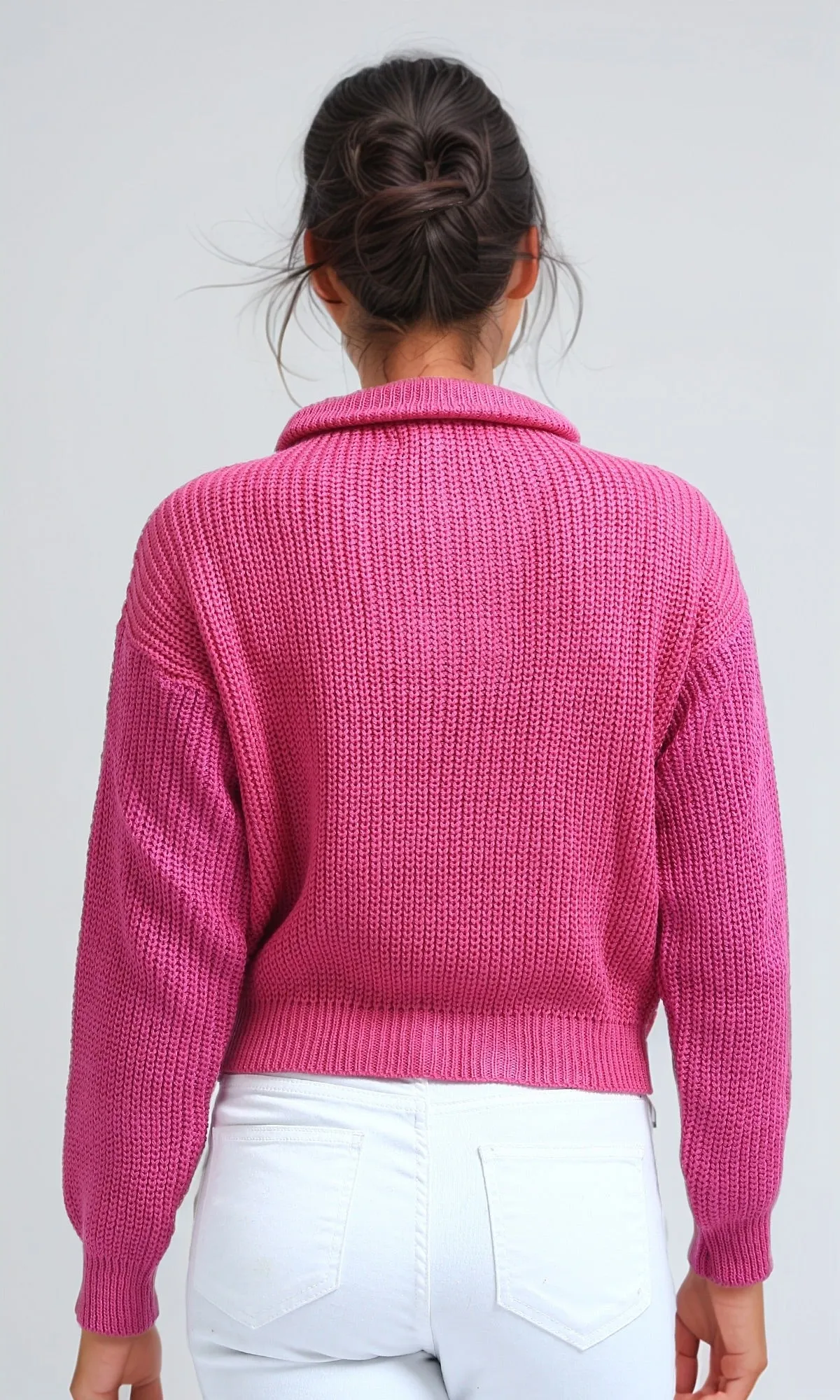 O198705 Long Sleeves Regular Fit Zipped Pullover - Fuchsia