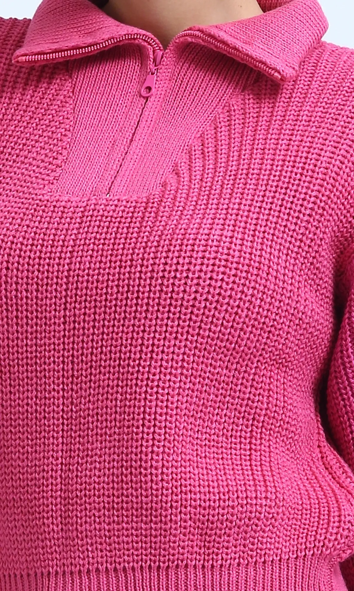 O198705 Long Sleeves Regular Fit Zipped Pullover - Fuchsia