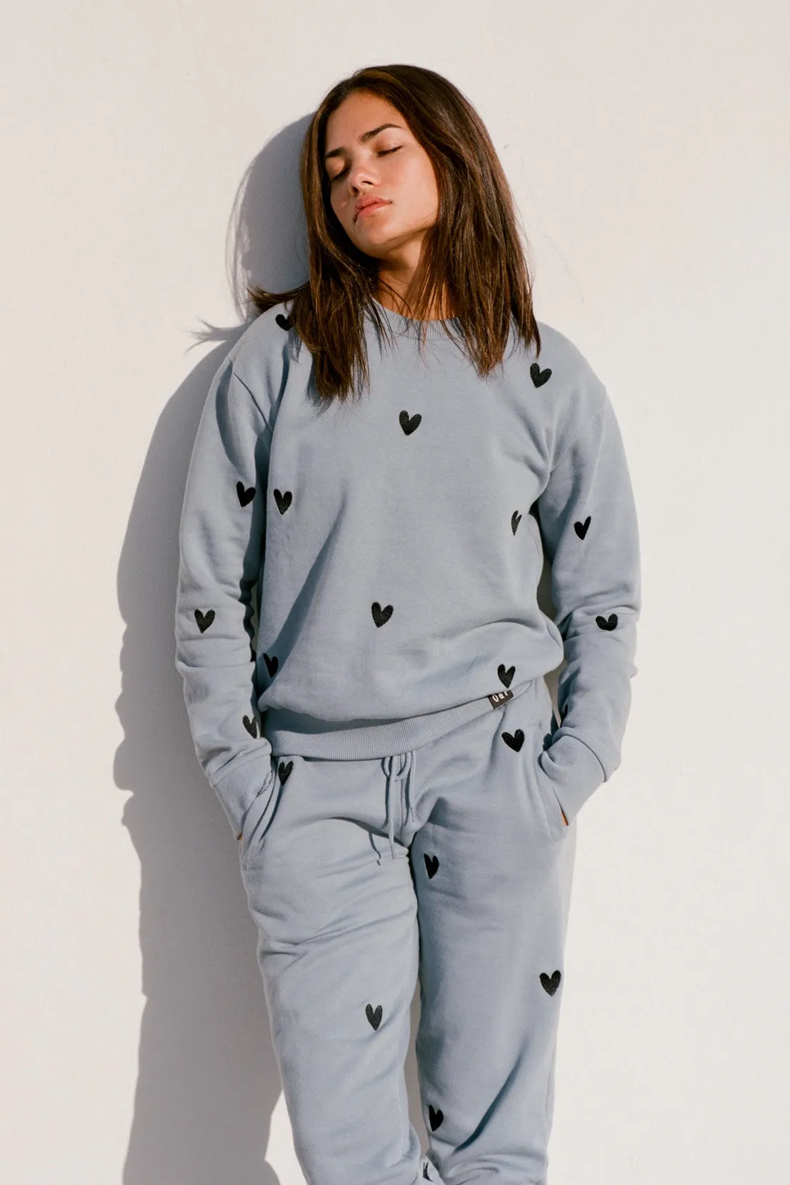 O&F Heart Embroidered Sweatshirt - Blue/Grey