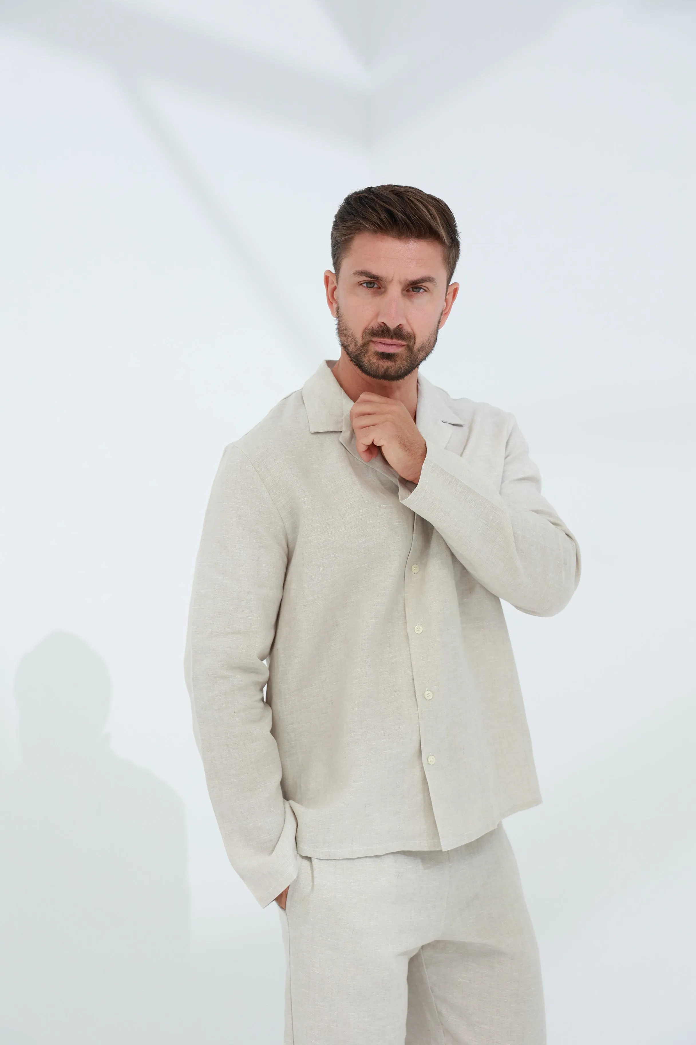 Occhi Men's Pure Linen Shirt Beige