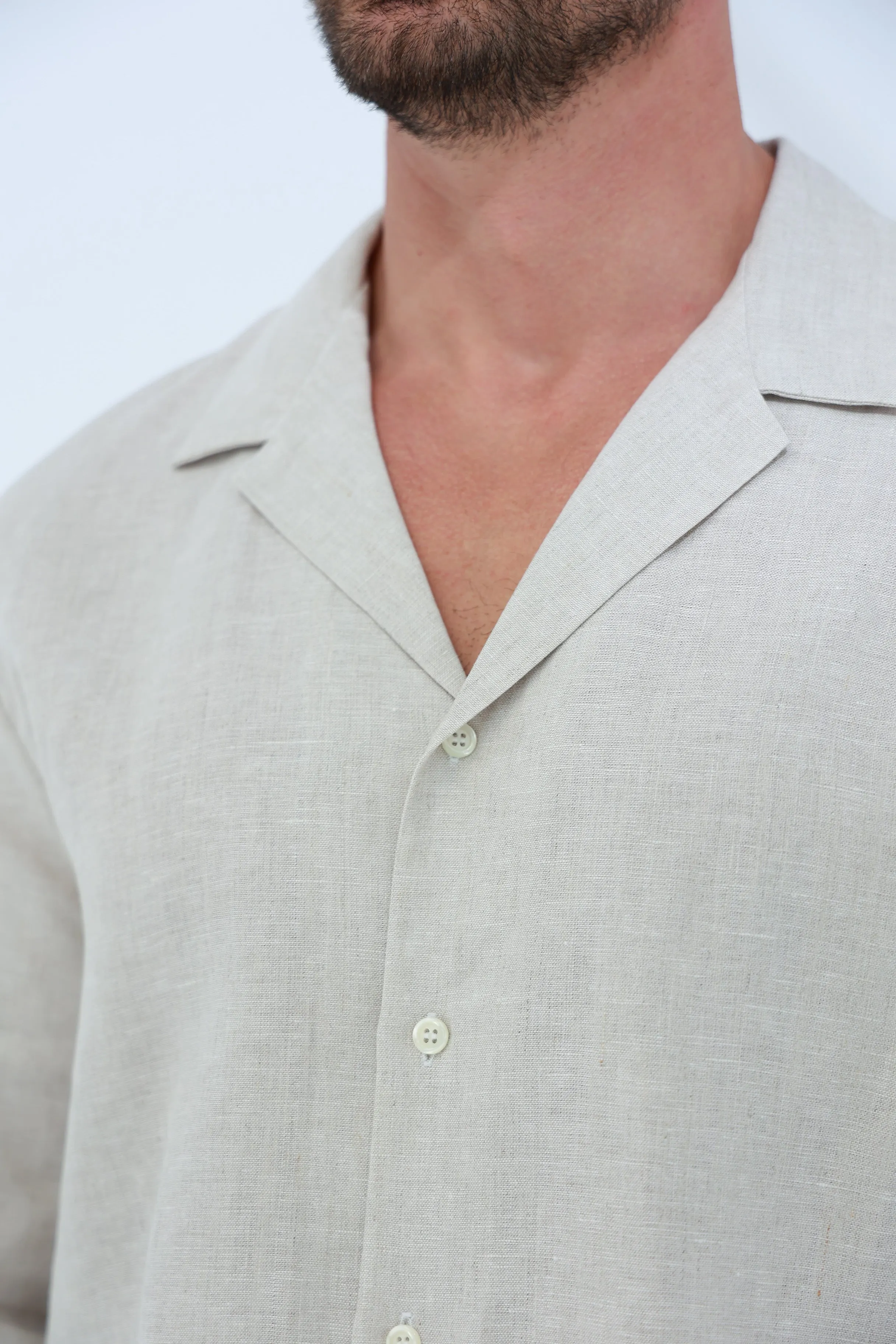 Occhi Men's Pure Linen Shirt Beige