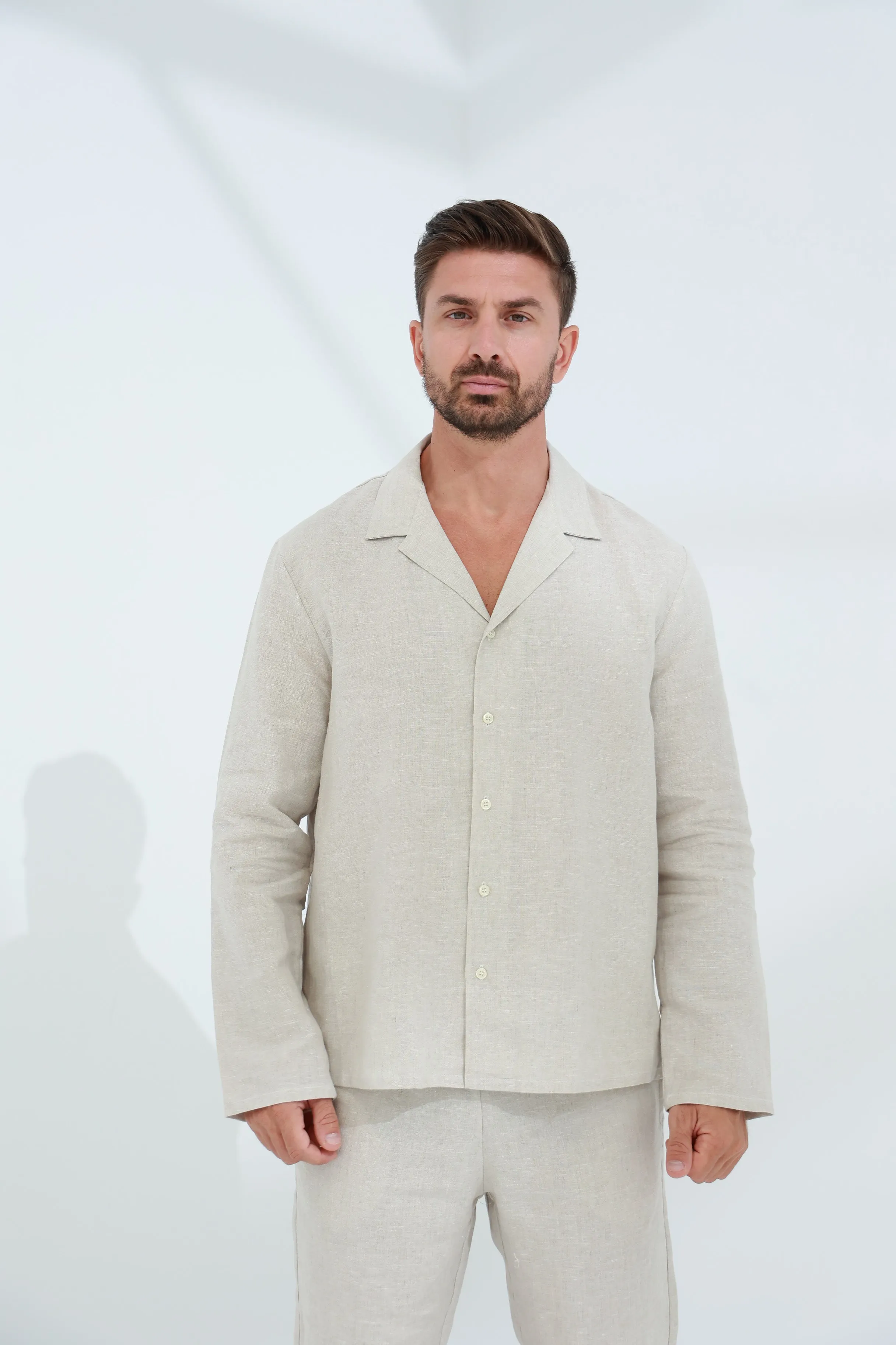 Occhi Men's Pure Linen Shirt Beige