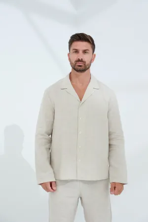 Occhi Men's Pure Linen Shirt Beige