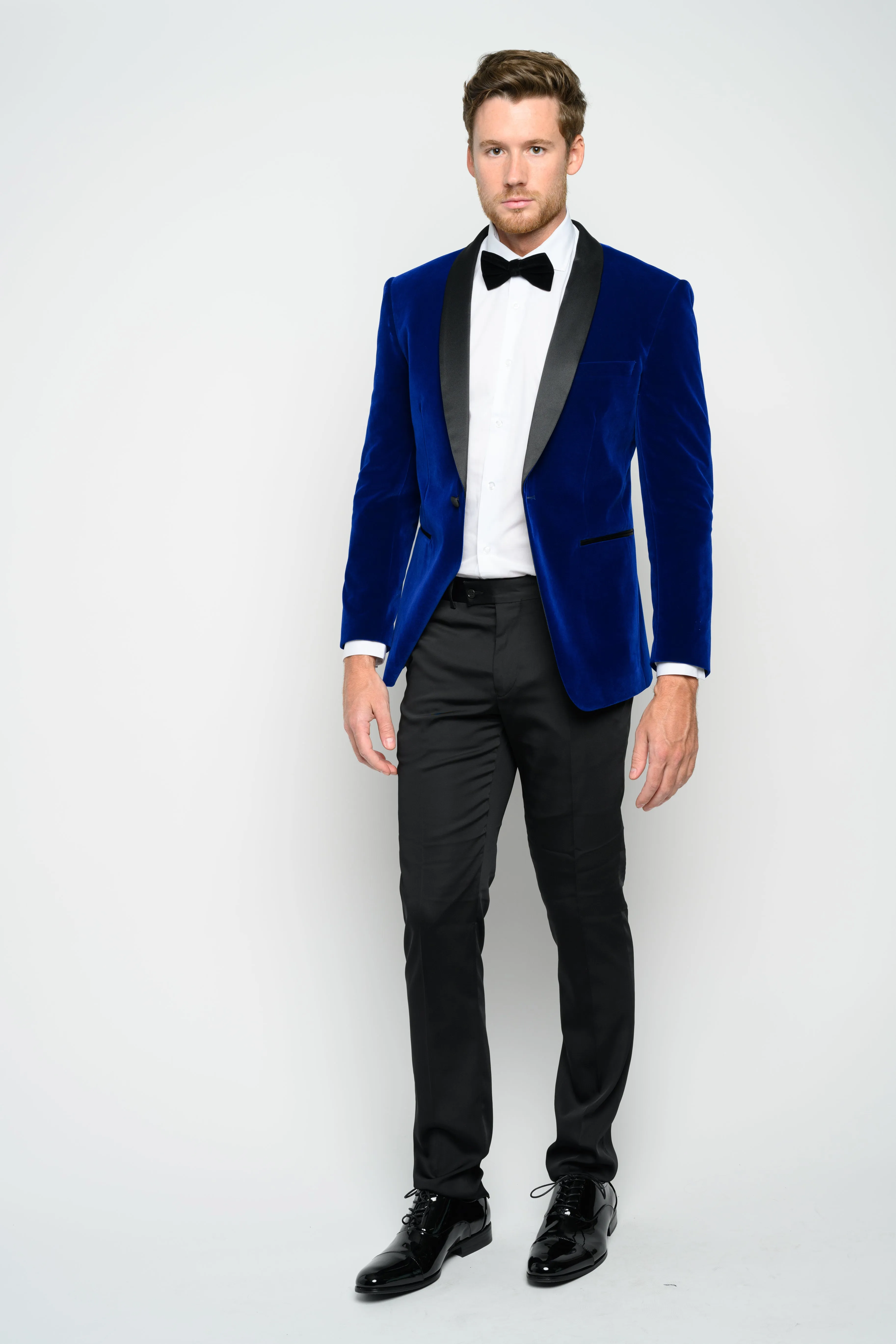 OMC Signature Men's Velvet Shawl Lapel Slim Fit Tuxedo Jacket (Blue)