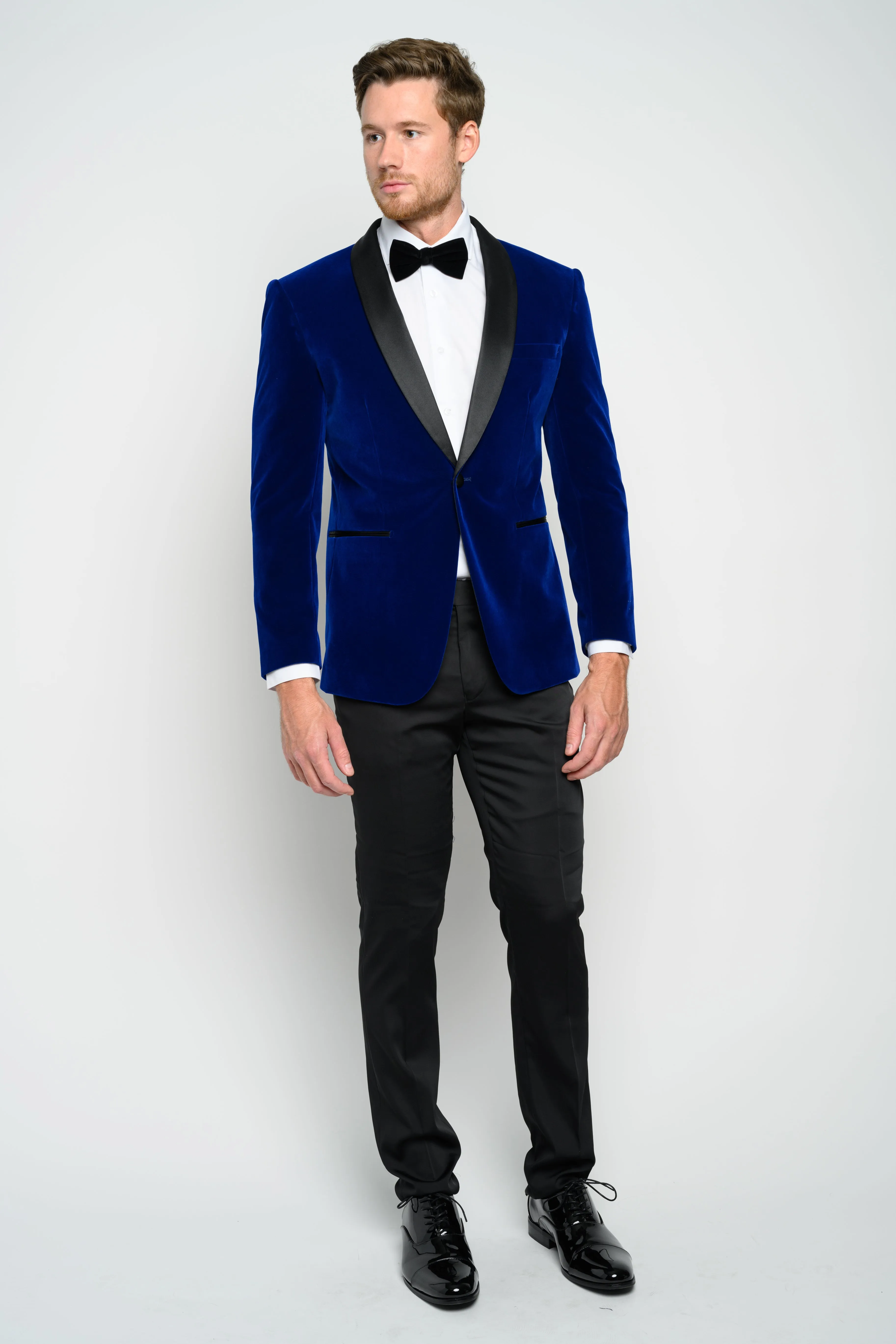 OMC Signature Men's Velvet Shawl Lapel Slim Fit Tuxedo Jacket (Blue)