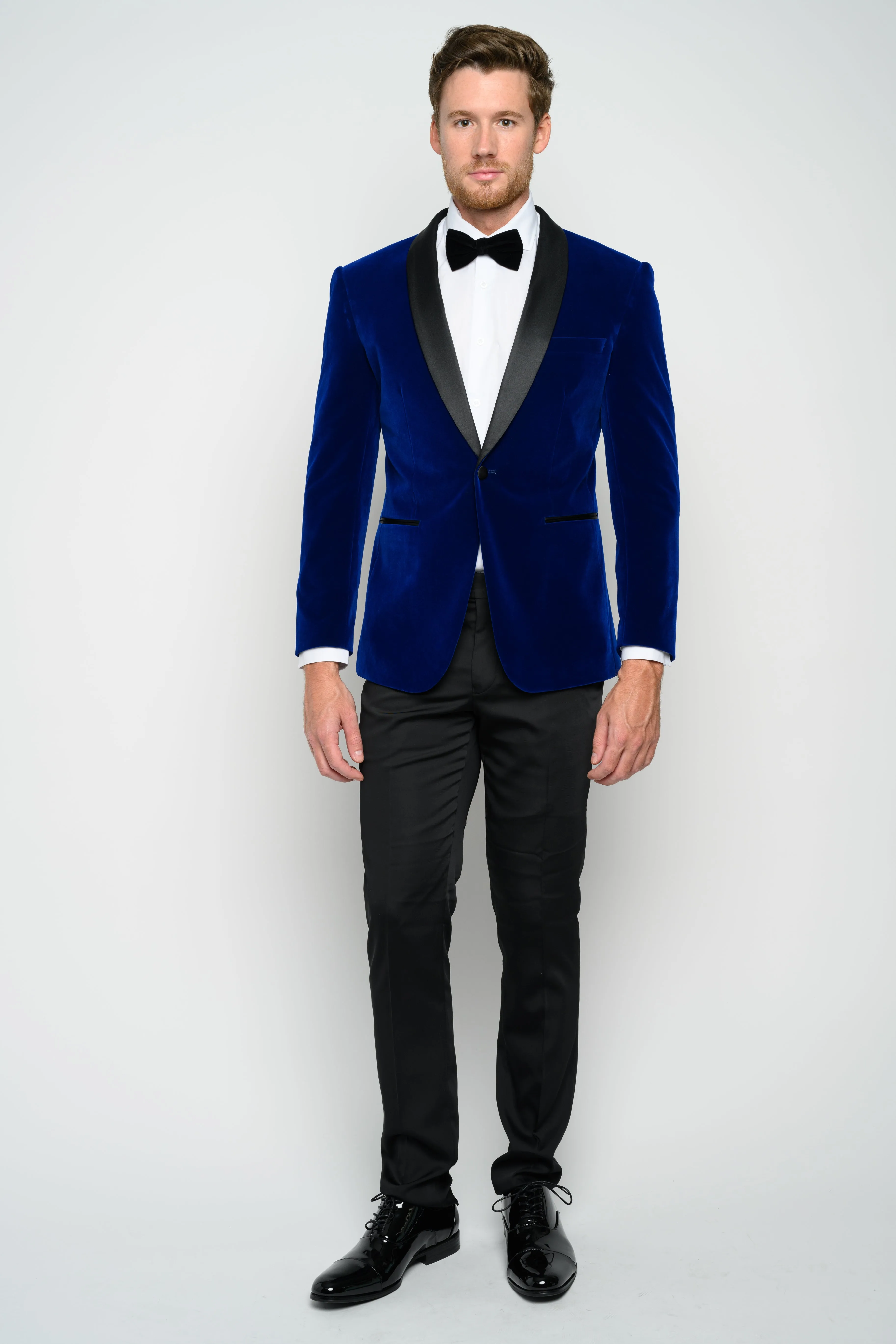 OMC Signature Men's Velvet Shawl Lapel Slim Fit Tuxedo Jacket (Blue)