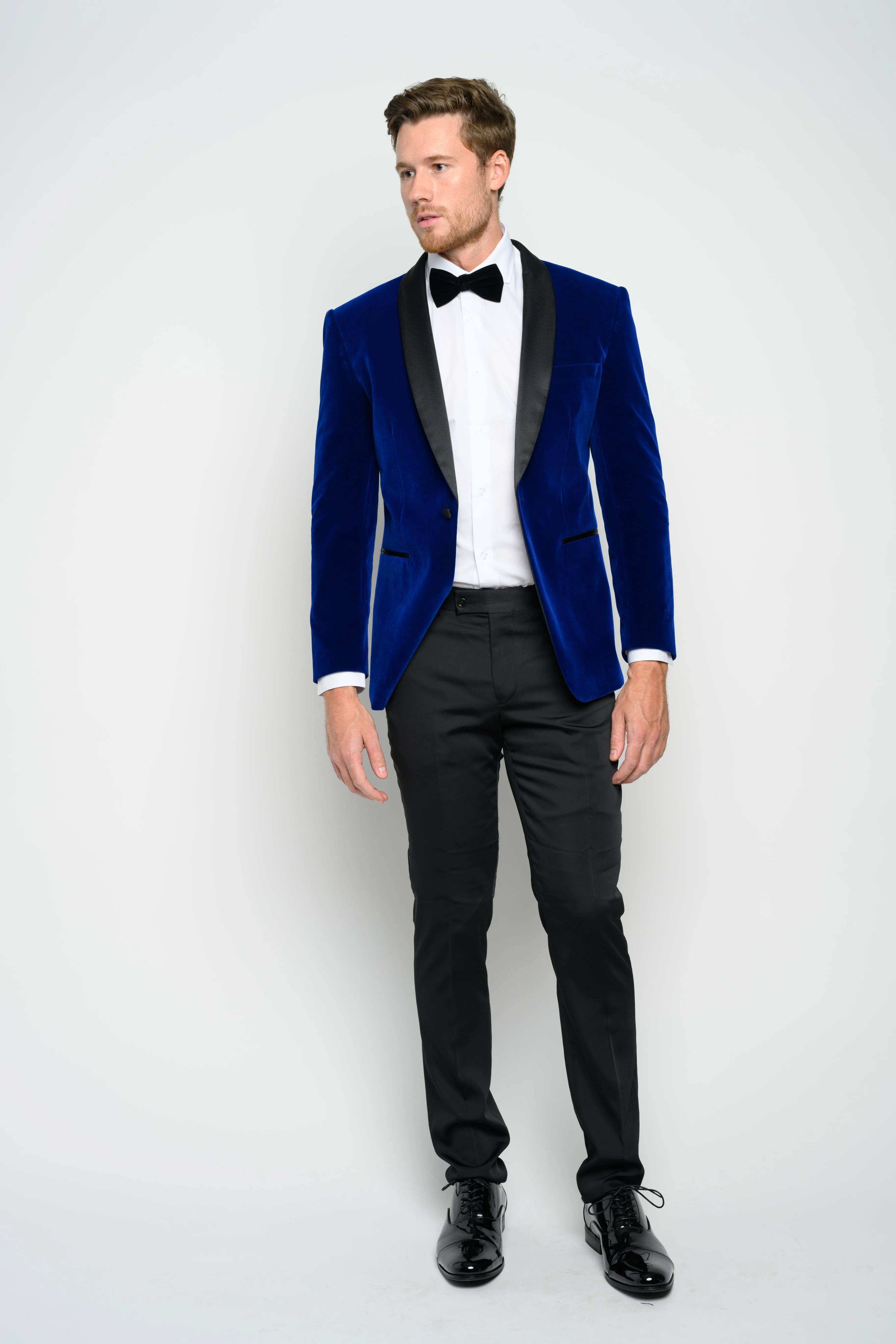 OMC Signature Men's Velvet Shawl Lapel Slim Fit Tuxedo Jacket (Blue)