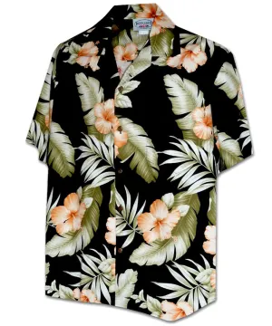 Orange Hibiscus Black Hawaiian Shirt