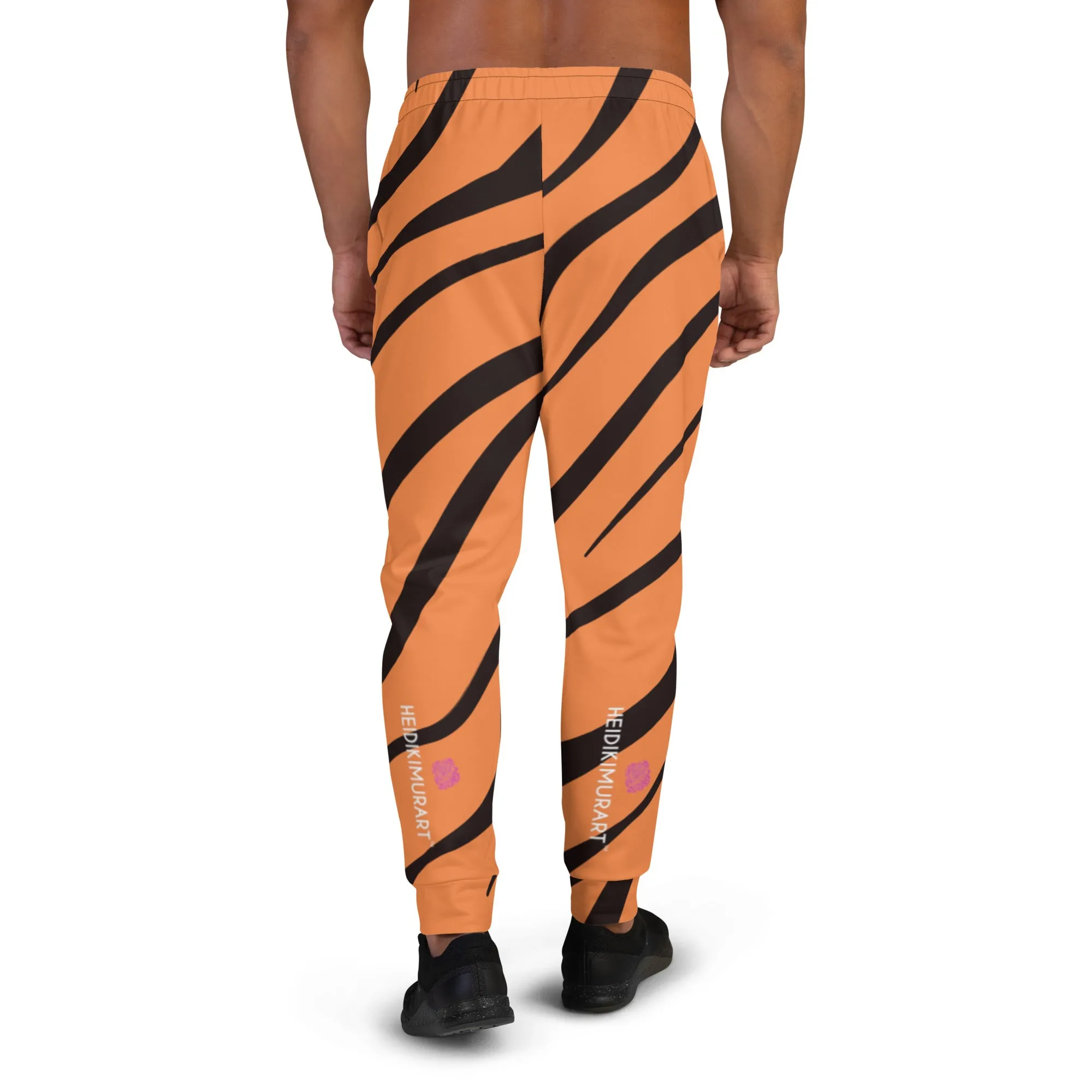 Orange Tiger Striped Men's Joggers, Best Premium Tiger Stripe Pants For Men - Made in USA/EU/MX