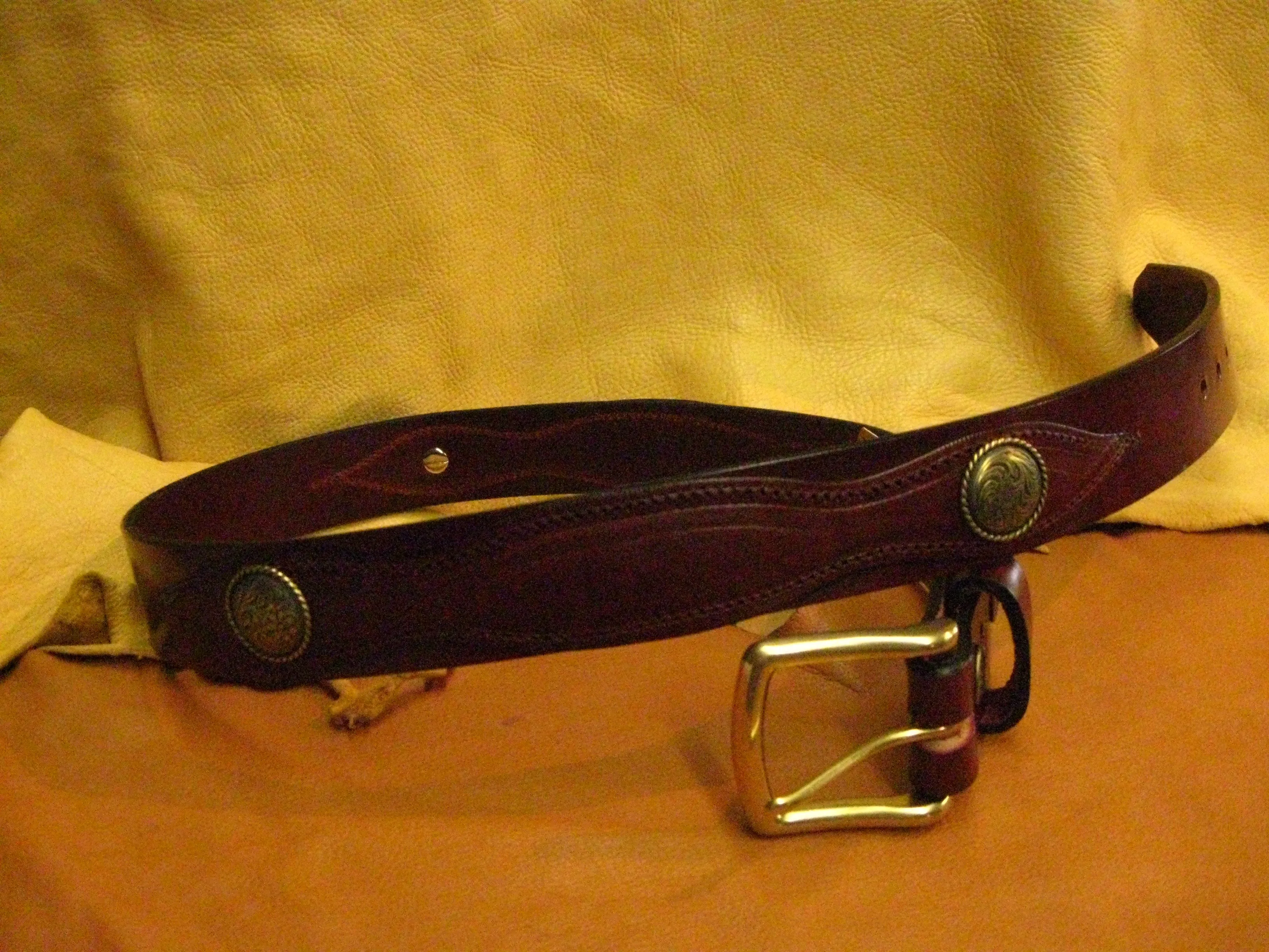 Overlay Design w/Round Conchos Harness Leather Belt