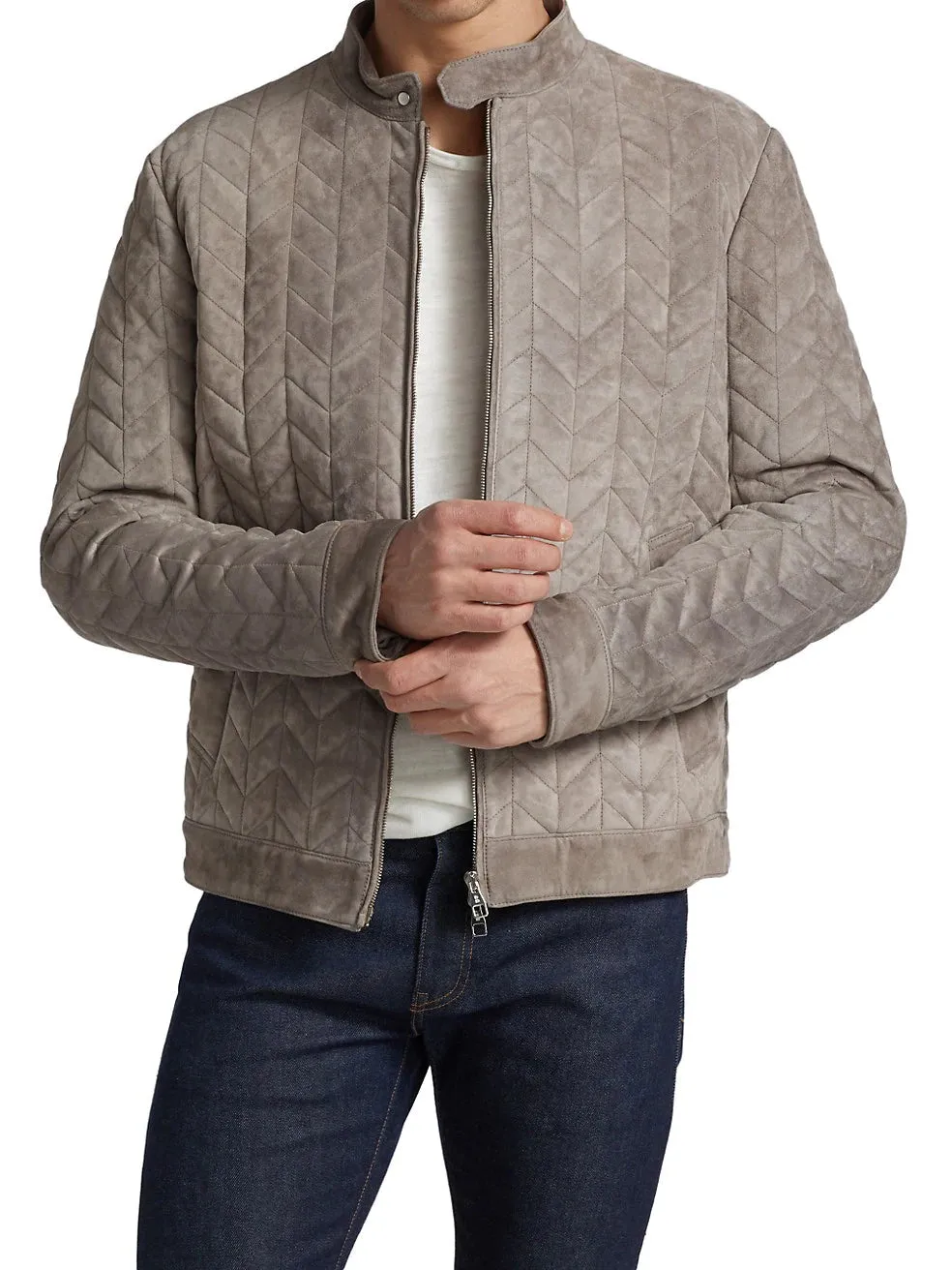 Padded Real Suede Biker Leather Jacket | Stylish Moto Racer Leather Jacket by TJS