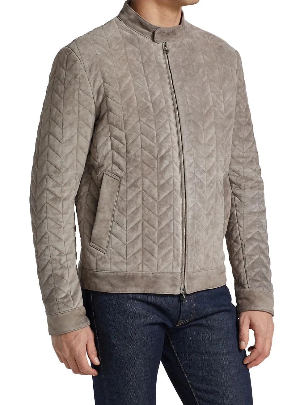 Padded Real Suede Biker Leather Jacket | Stylish Moto Racer Leather Jacket by TJS