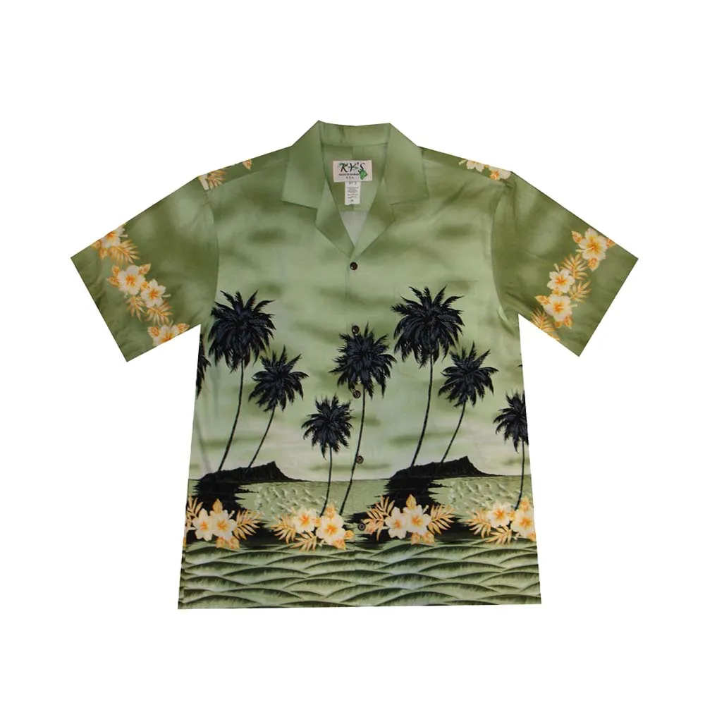 Palm Tree Silhouette Cotton Aloha Shirt