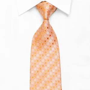 Peach Orange Foulard Men's Silk Necktie With Silver Purple Sparkles