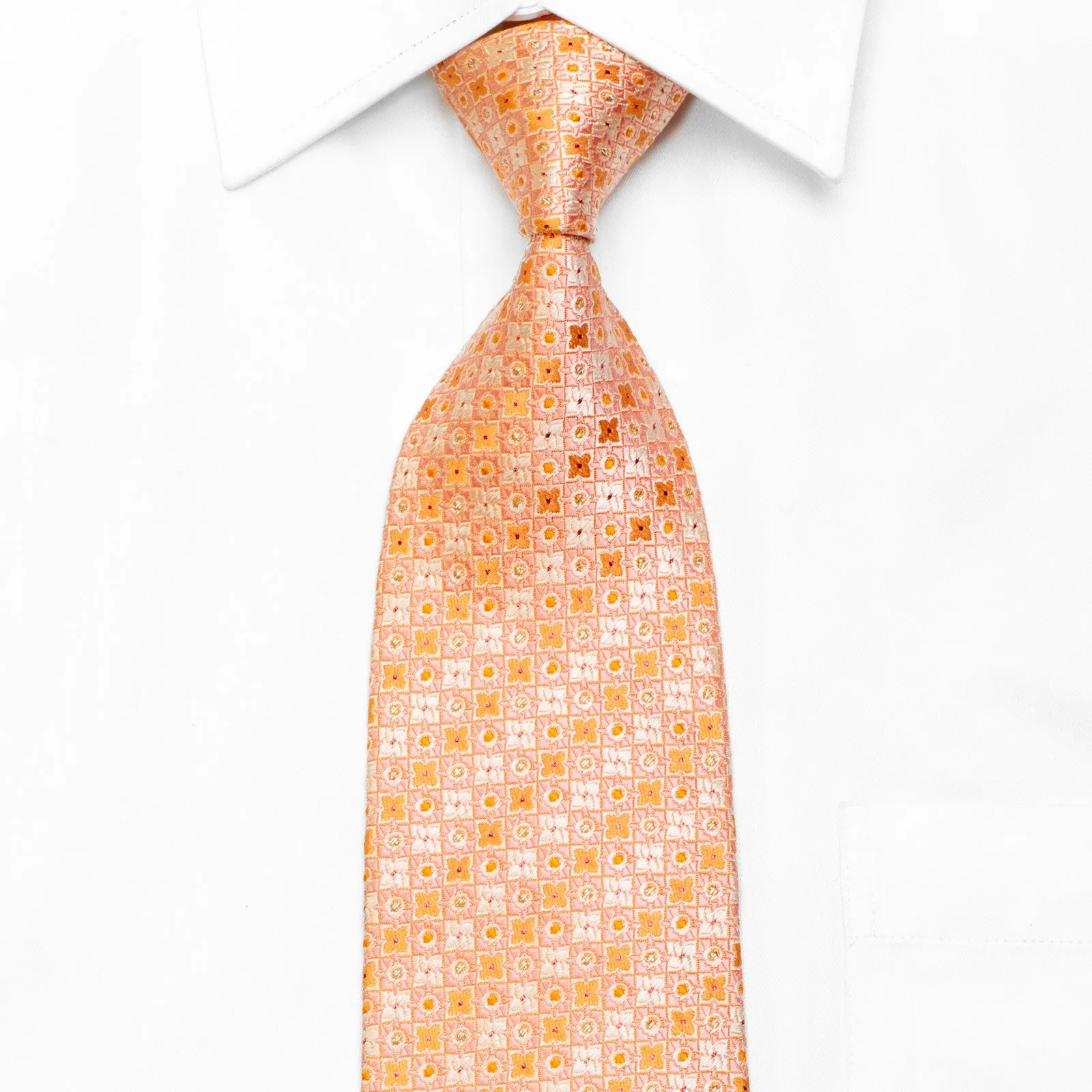 Peach Orange Foulard Men's Silk Necktie With Silver Purple Sparkles