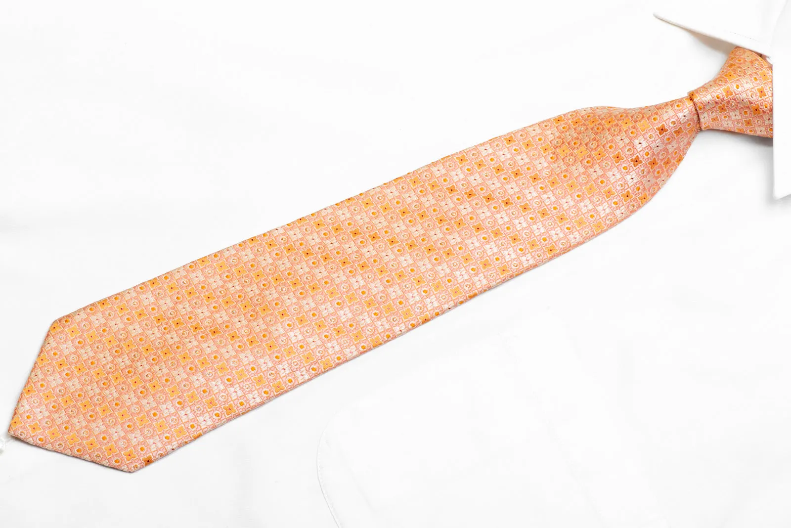 Peach Orange Foulard Men's Silk Necktie With Silver Purple Sparkles