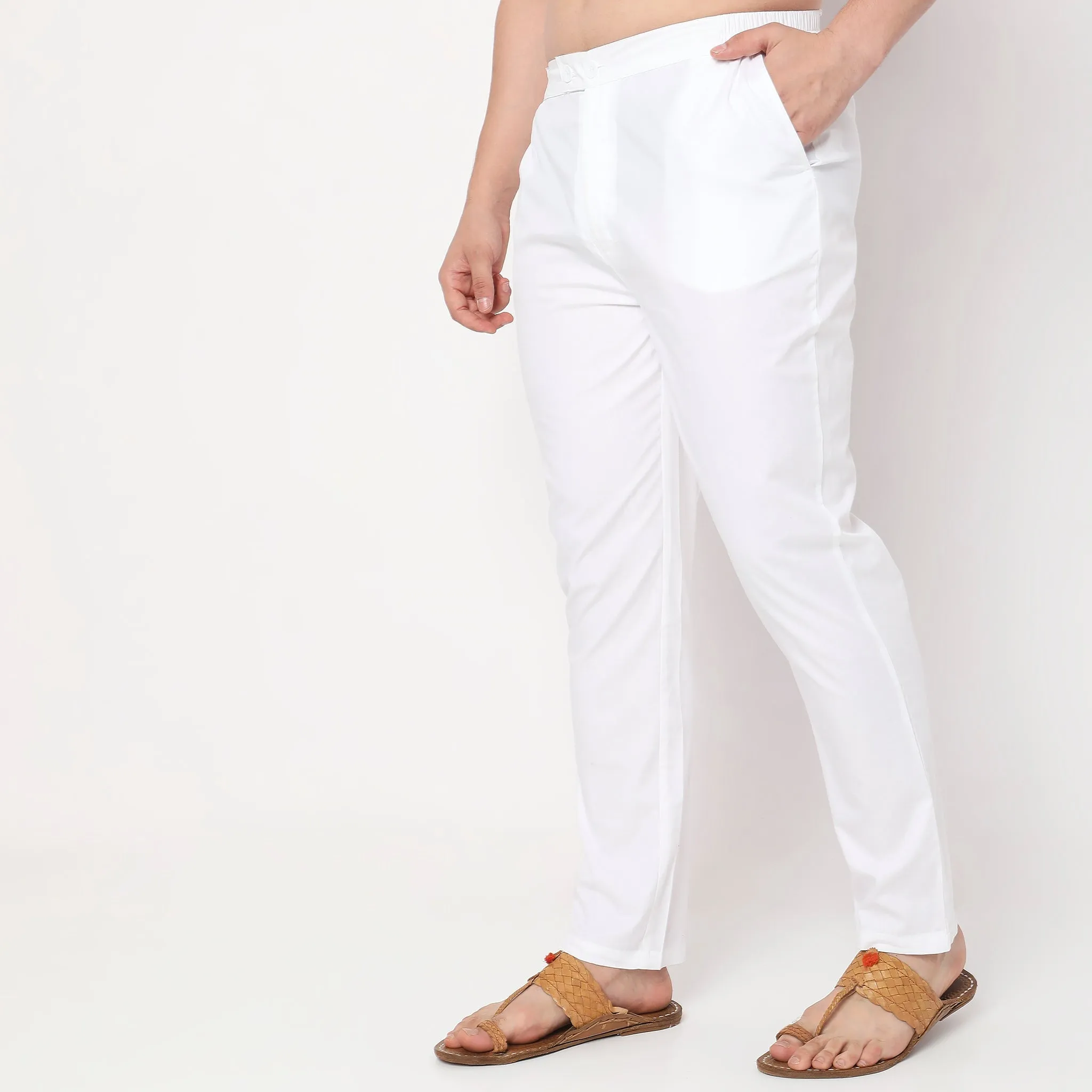 Perfect Ethnic Pants to Pair with Kurtas and Kurta-Shirts - Slim Fit Mid Rise Trousers