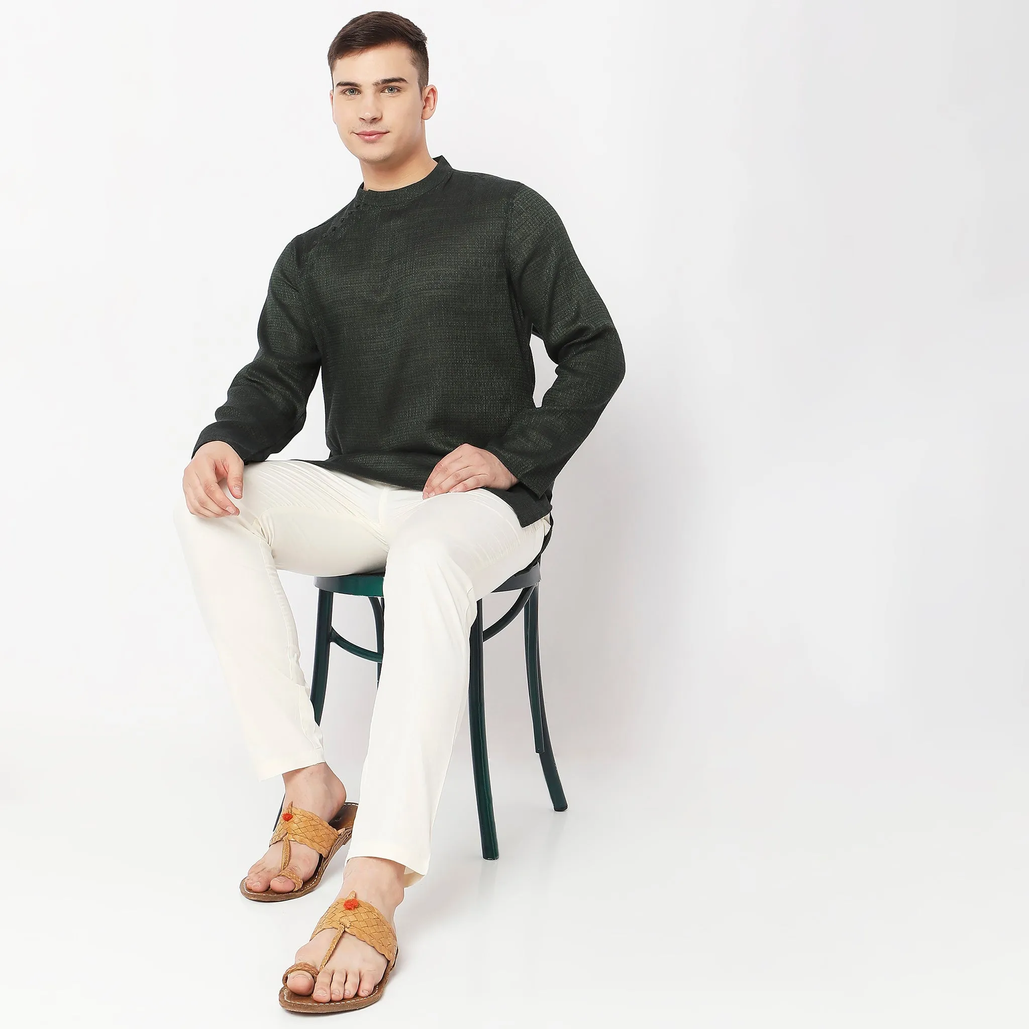 Perfect Ethnic Pants to Pair with Kurtas and Kurta-Shirts - Slim Fit Mid Rise Trousers