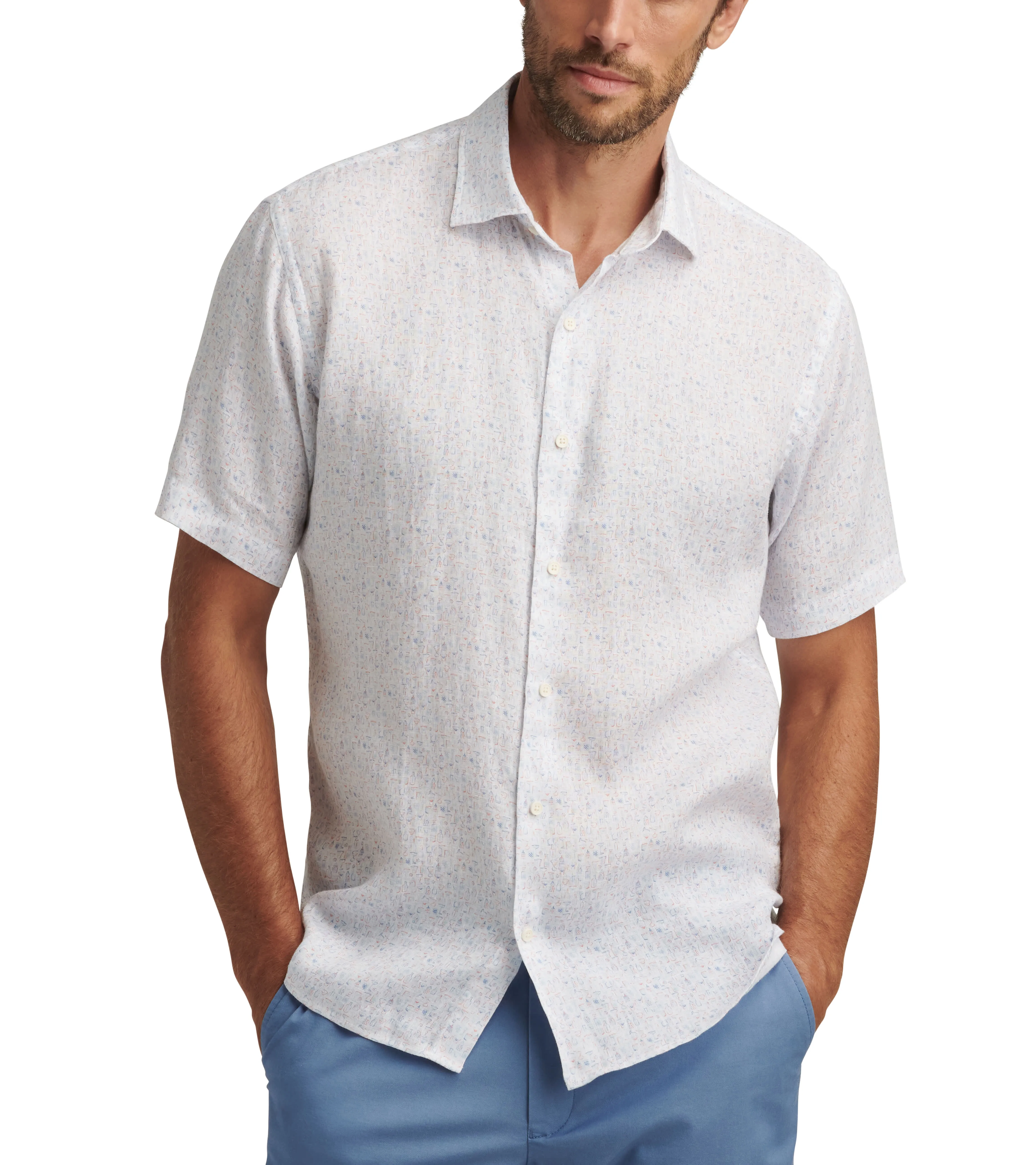 Peter Millar Men's Soiree Linen Sport Shirt - Multi