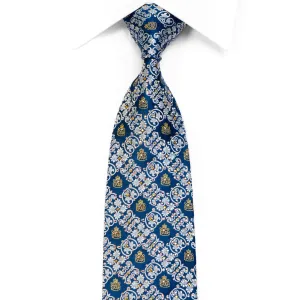 Pierre Cardin Men's Rhinestone Silk Tie Silver Cartouche On Blue With Gold Sparkles