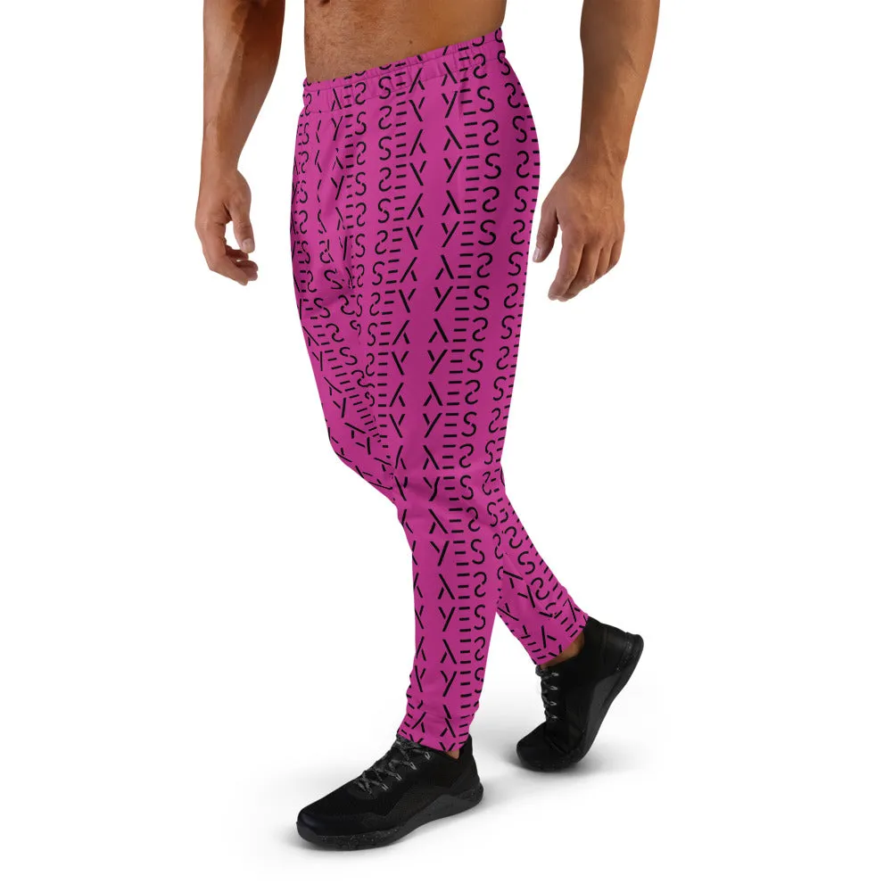 Pink Abstract Men's Sweatpants, Best Hot Pink Yes Graphic Print Premium Men's Joggers Casual Sweatpants- Made in EU