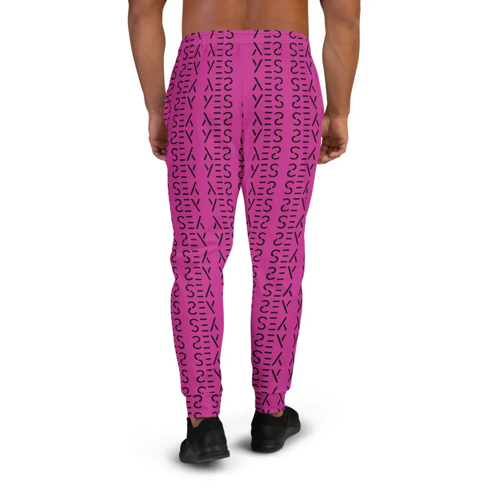 Pink Abstract Men's Sweatpants, Best Hot Pink Yes Graphic Print Premium Men's Joggers Casual Sweatpants- Made in EU