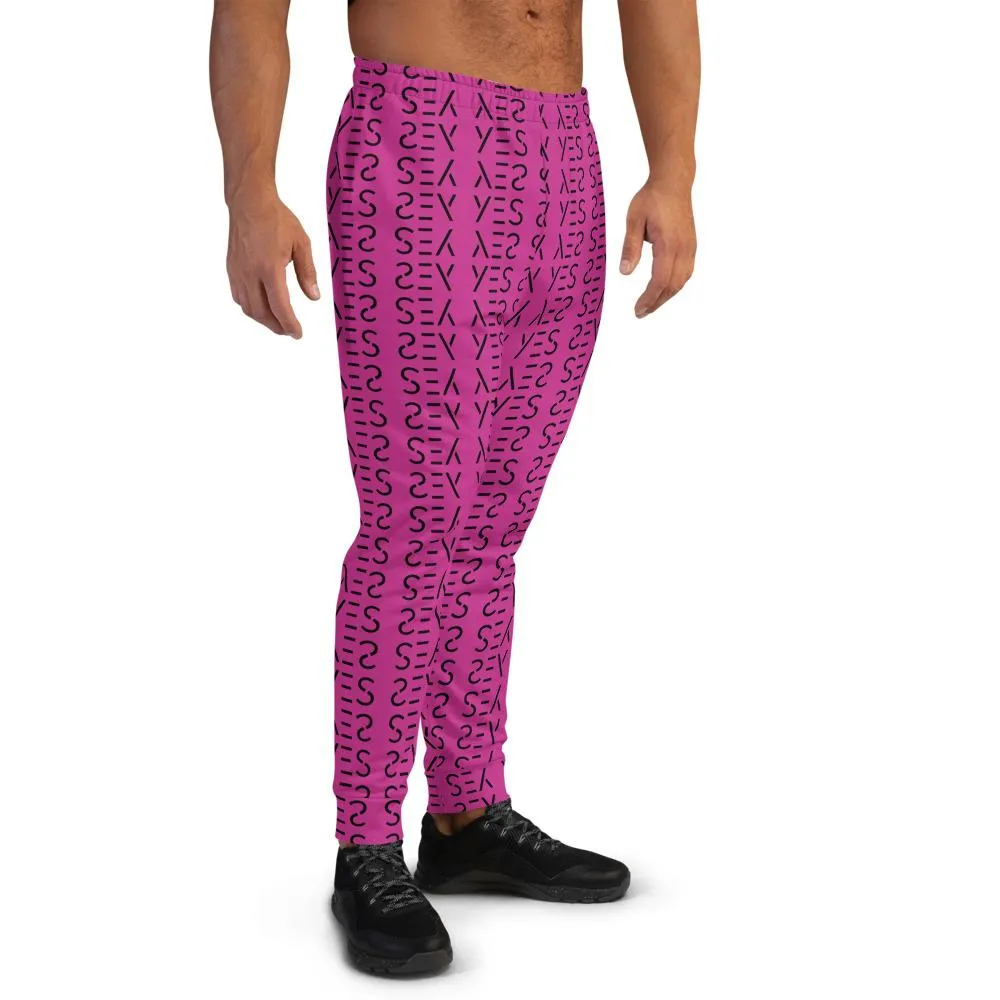 Pink Abstract Men's Sweatpants, Best Hot Pink Yes Graphic Print Premium Men's Joggers Casual Sweatpants- Made in EU