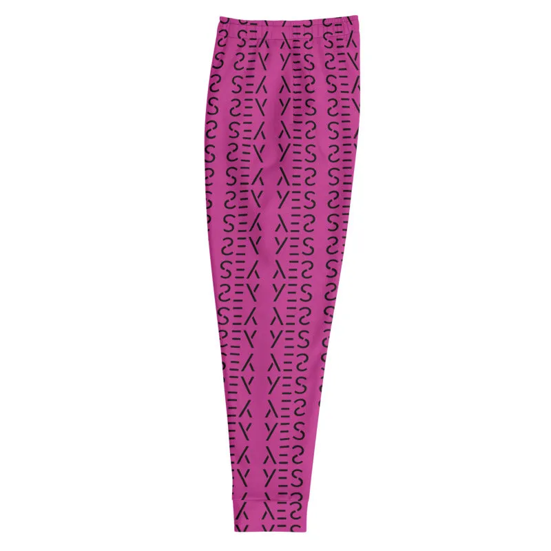 Pink Abstract Men's Sweatpants, Best Hot Pink Yes Graphic Print Premium Men's Joggers Casual Sweatpants- Made in EU