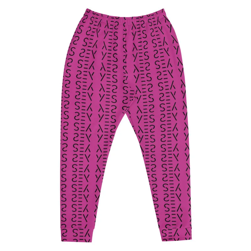 Pink Abstract Men's Sweatpants, Best Hot Pink Yes Graphic Print Premium Men's Joggers Casual Sweatpants- Made in EU