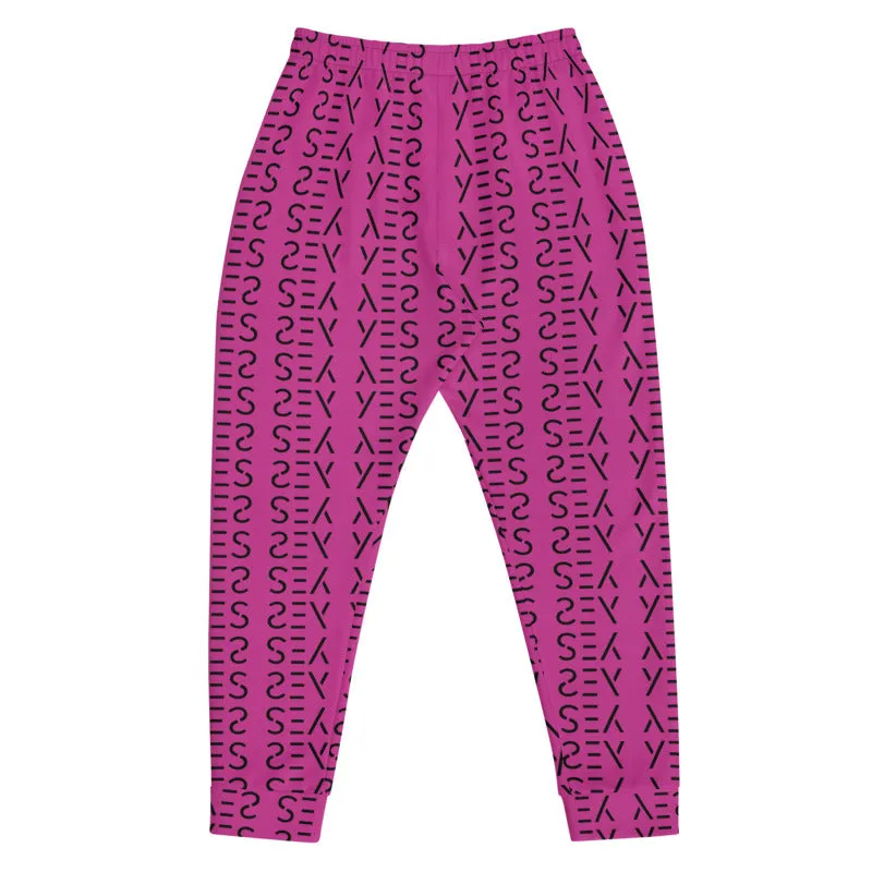 Pink Abstract Men's Sweatpants, Best Hot Pink Yes Graphic Print Premium Men's Joggers Casual Sweatpants- Made in EU