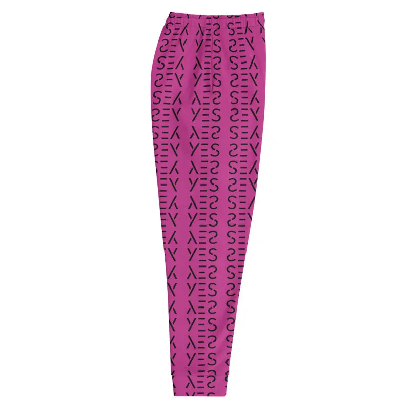 Pink Abstract Men's Sweatpants, Best Hot Pink Yes Graphic Print Premium Men's Joggers Casual Sweatpants- Made in EU