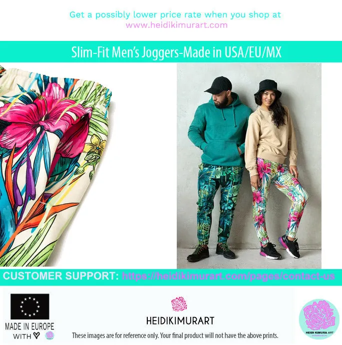 Pink Blue Triangular Men's Joggers, Abstract Print Designer Slim-Fit Ultra Soft Comfy Men's Pants - Made in USA/EU/MX