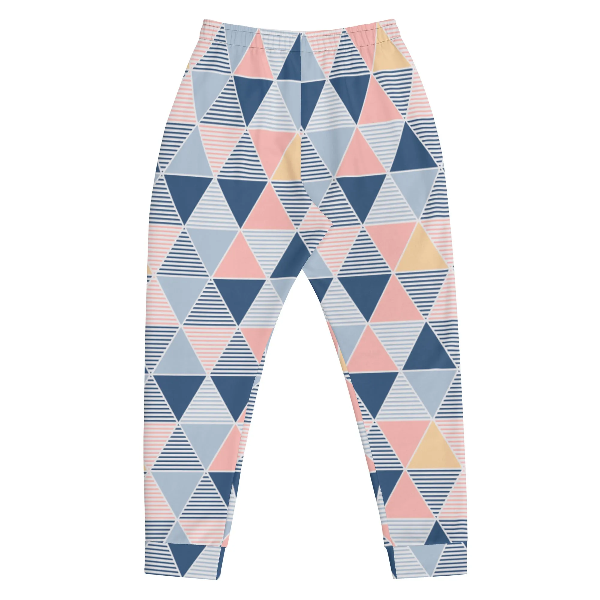 Pink Blue Triangular Men's Joggers, Abstract Print Designer Slim-Fit Ultra Soft Comfy Men's Pants - Made in USA/EU/MX