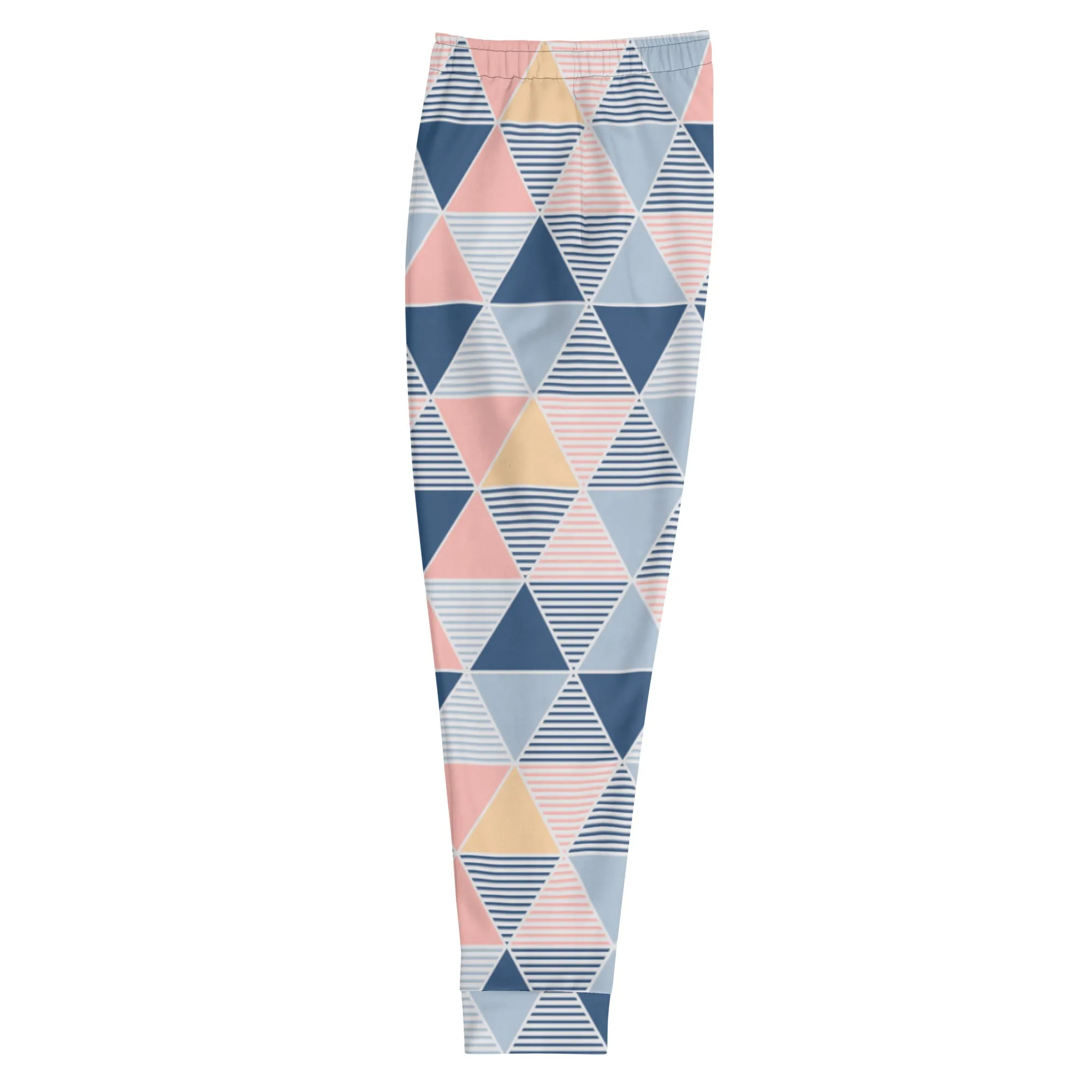 Pink Blue Triangular Men's Joggers, Abstract Print Designer Slim-Fit Ultra Soft Comfy Men's Pants - Made in USA/EU/MX