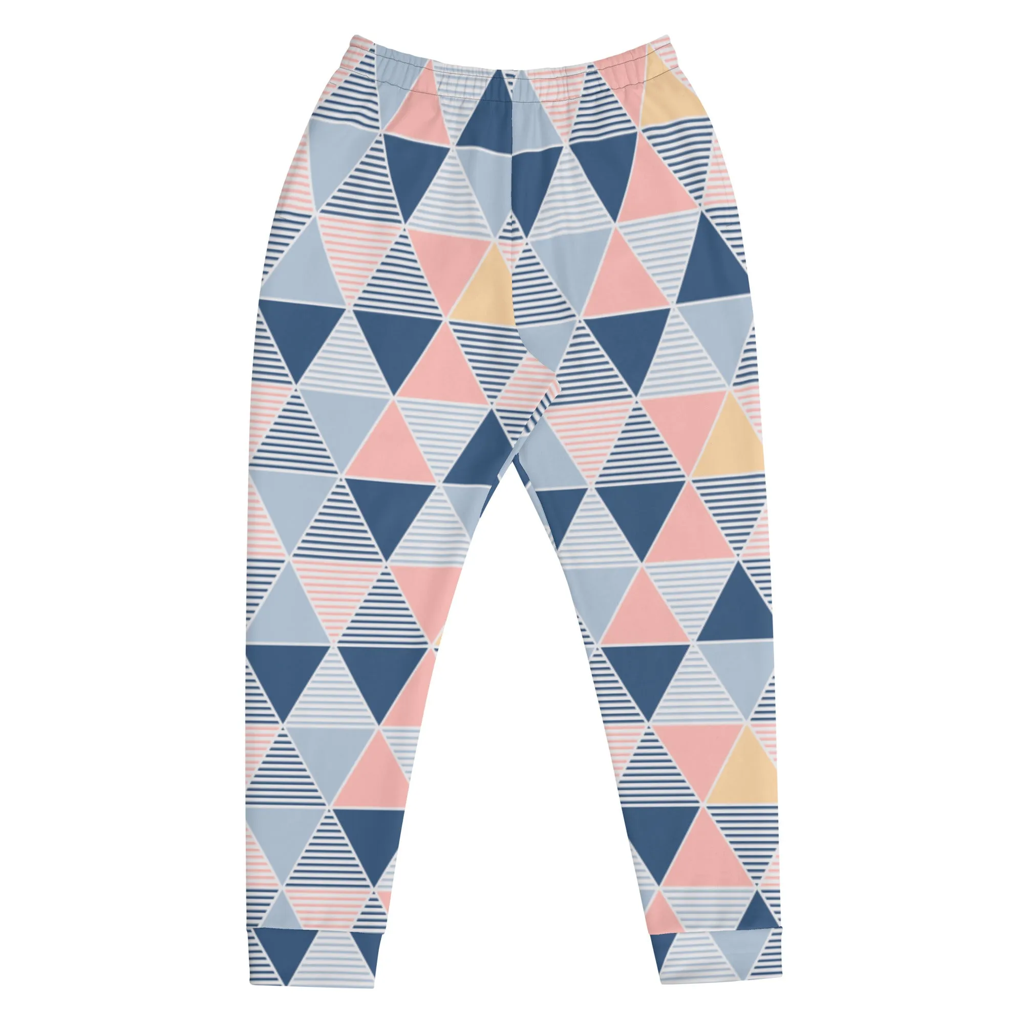 Pink Blue Triangular Men's Joggers, Abstract Print Designer Slim-Fit Ultra Soft Comfy Men's Pants - Made in USA/EU/MX