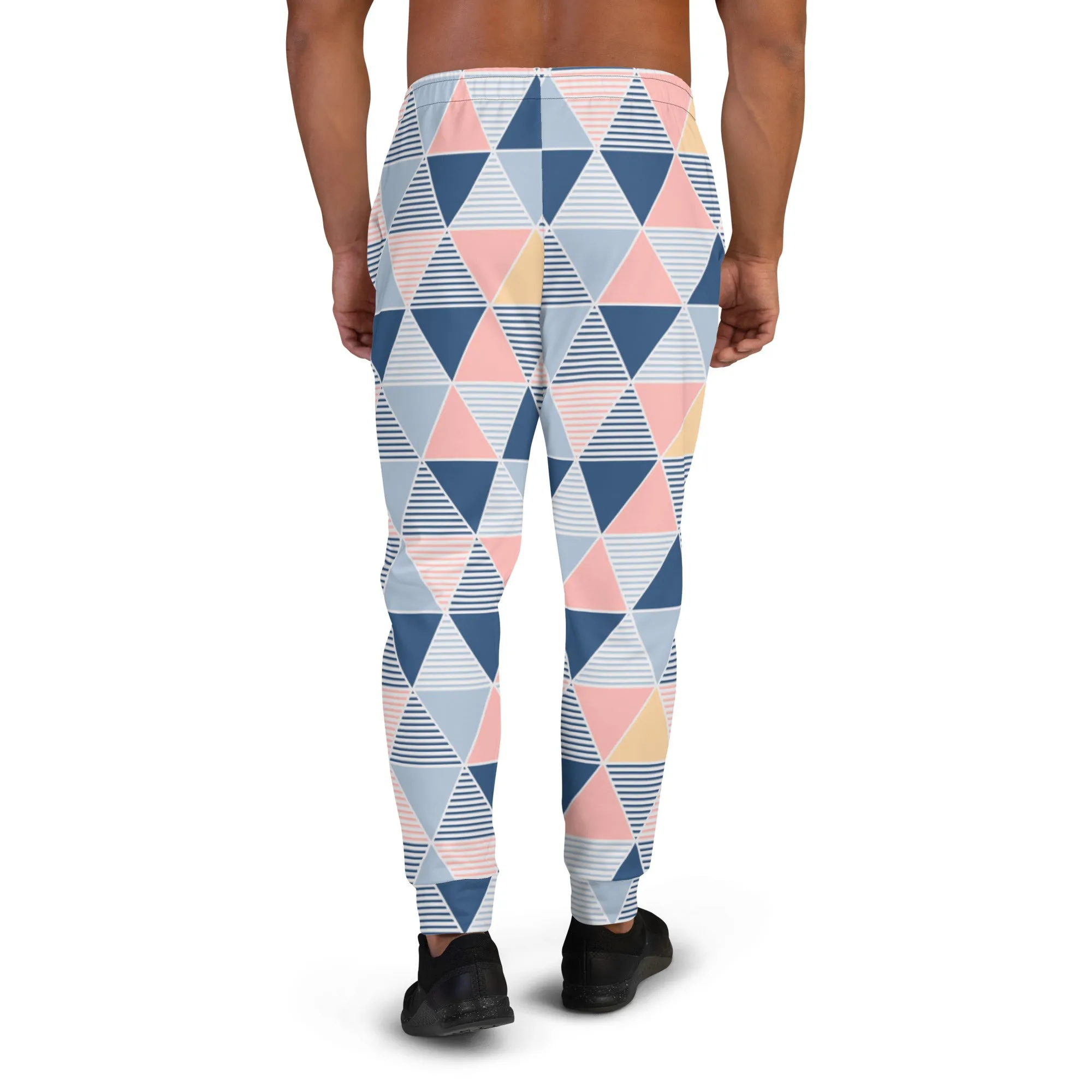 Pink Blue Triangular Men's Joggers, Abstract Print Designer Slim-Fit Ultra Soft Comfy Men's Pants - Made in USA/EU/MX