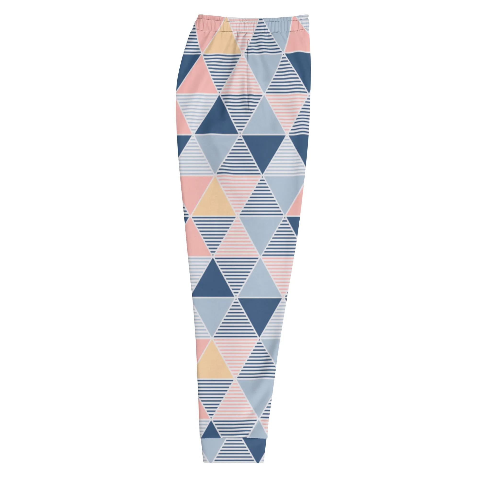 Pink Blue Triangular Men's Joggers, Abstract Print Designer Slim-Fit Ultra Soft Comfy Men's Pants - Made in USA/EU/MX