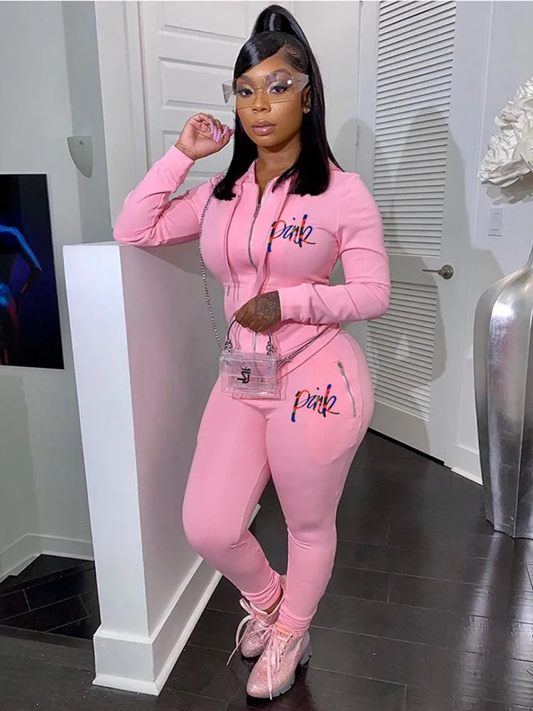 PINK letters two-piece suit