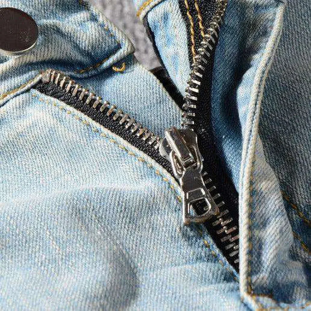 Pink patchwork distressed men's jeans