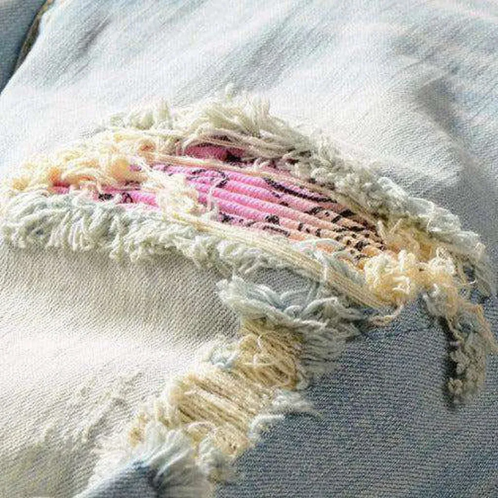 Pink patchwork distressed men's jeans