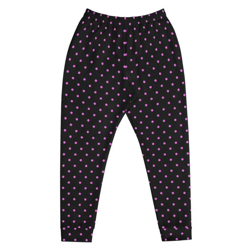 Pink Polka Dots Men's Joggers, Dots Print Men's Luxury Premium Sweatpants- Made in EU