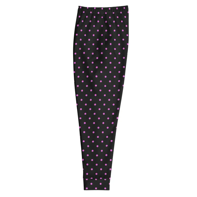 Pink Polka Dots Men's Joggers, Dots Print Men's Luxury Premium Sweatpants- Made in EU