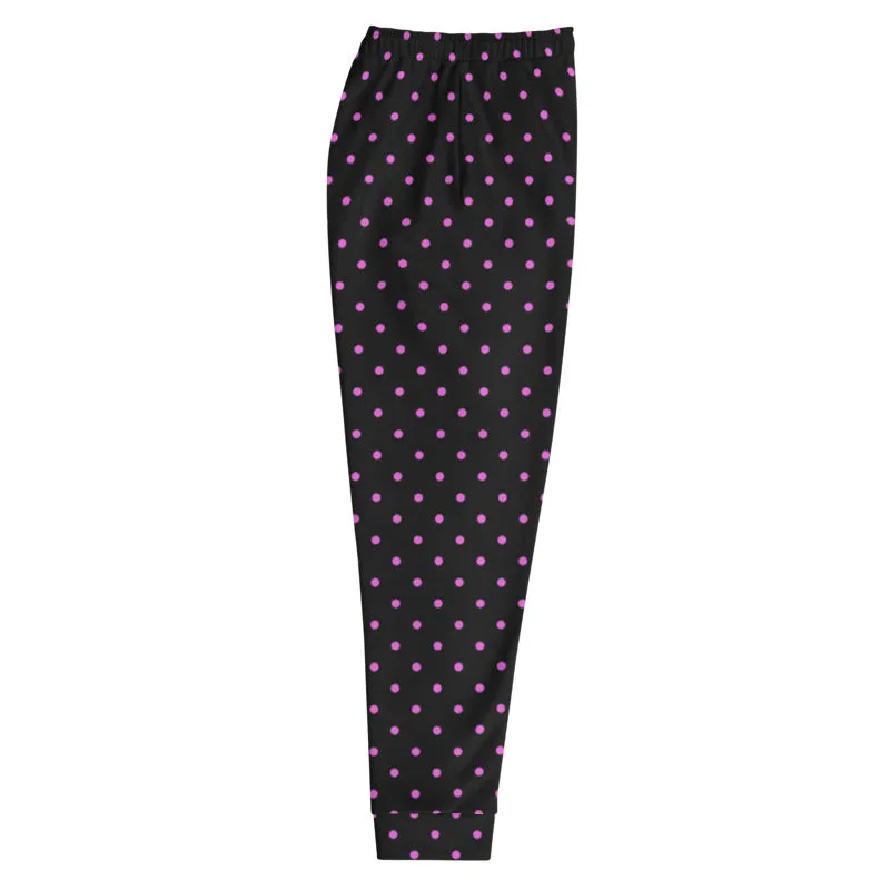 Pink Polka Dots Men's Joggers, Dots Print Men's Luxury Premium Sweatpants- Made in EU