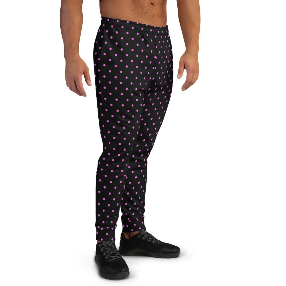 Pink Polka Dots Men's Joggers, Dots Print Men's Luxury Premium Sweatpants- Made in EU