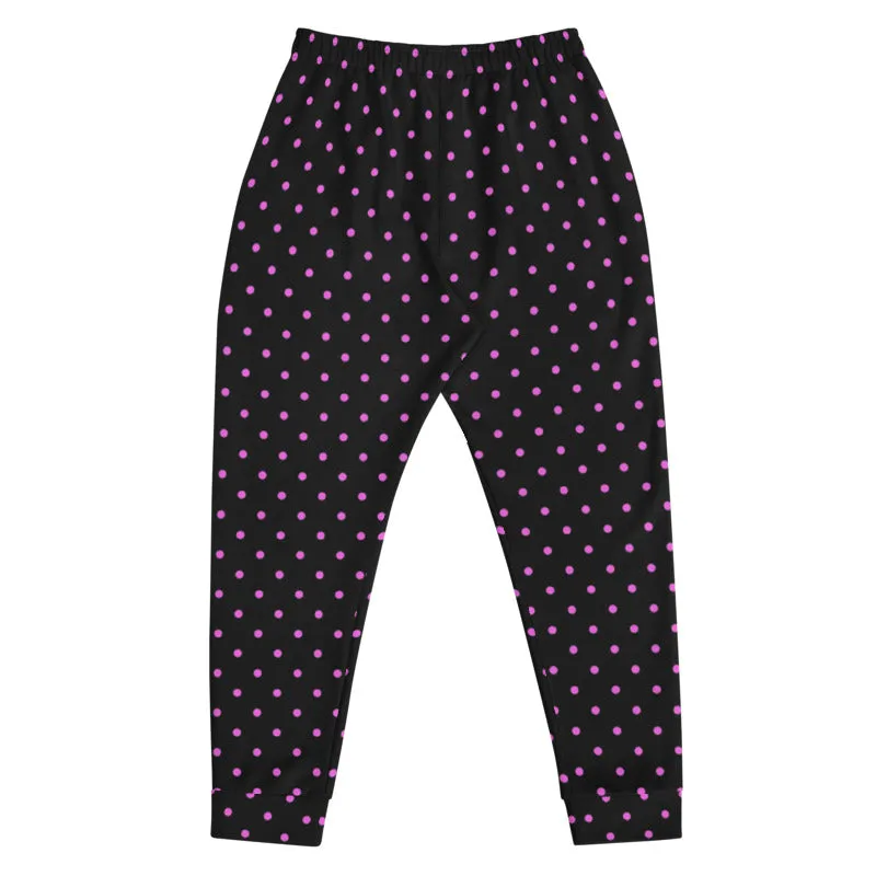 Pink Polka Dots Men's Joggers, Dots Print Men's Luxury Premium Sweatpants- Made in EU