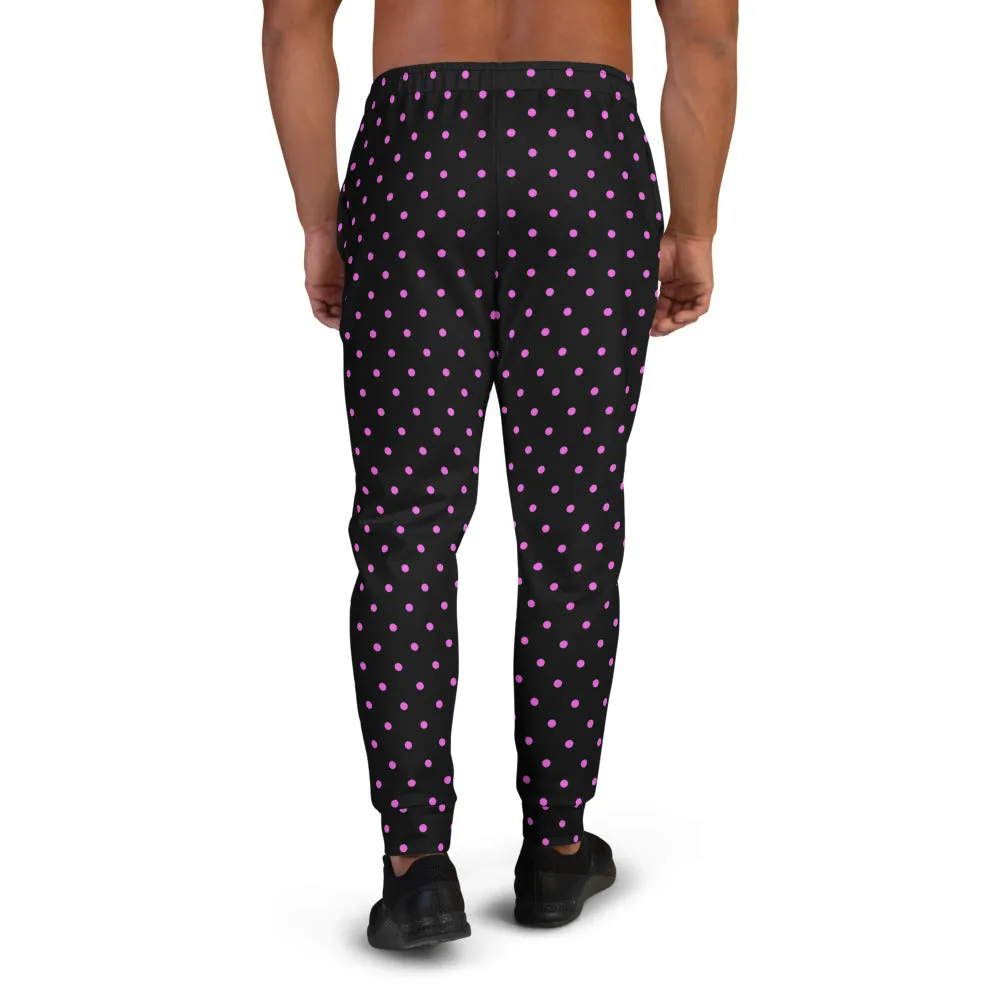 Pink Polka Dots Men's Joggers, Dots Print Men's Luxury Premium Sweatpants- Made in EU