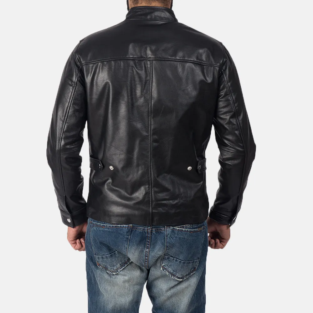 Plain Black Leather Biker Jacket